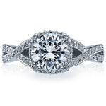 Diamond ring with intricate design on a white background
