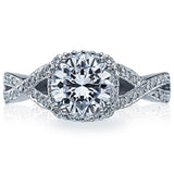 Diamond ring with intricate design on a white background