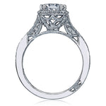 Elegant diamond ring with intricate design on a white background