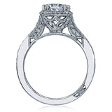 Elegant diamond ring with intricate design on a white background