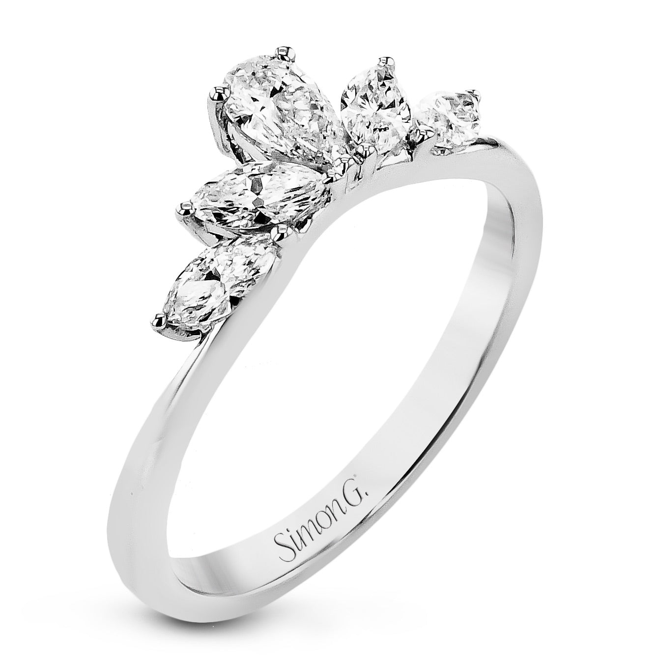 Simon G. LR4099 pear and marquise diamond crown wedding band in 18K white gold