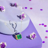Gold Emerald Necklace 18KT Two-Tone  with Emerald & Diamond Accents – Elegant Bezel Setting