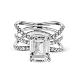 Emerald-cut Engagement Ring & Matching Wedding Band in 18k Gold with Diamonds
