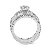 Round-cut Criss-cross Engagement Ring & Matching Wedding Band in 18K Gold with Diamonds
